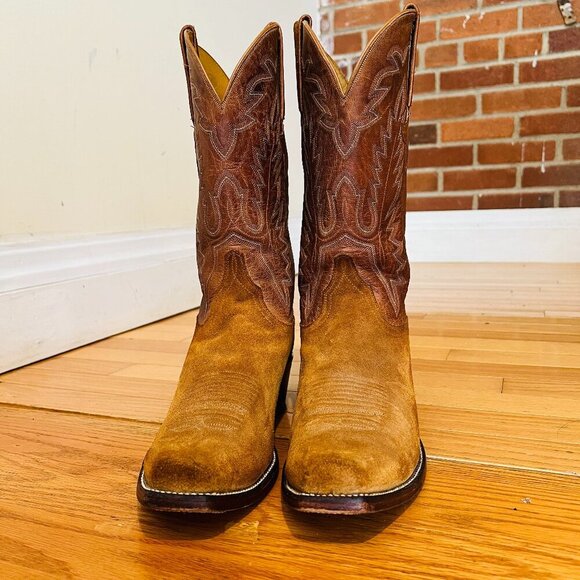 Lucchese Classic Men Tan Nubuck Suede Square Toe Boots 9.5 D Handmade - Picture 1 of 16